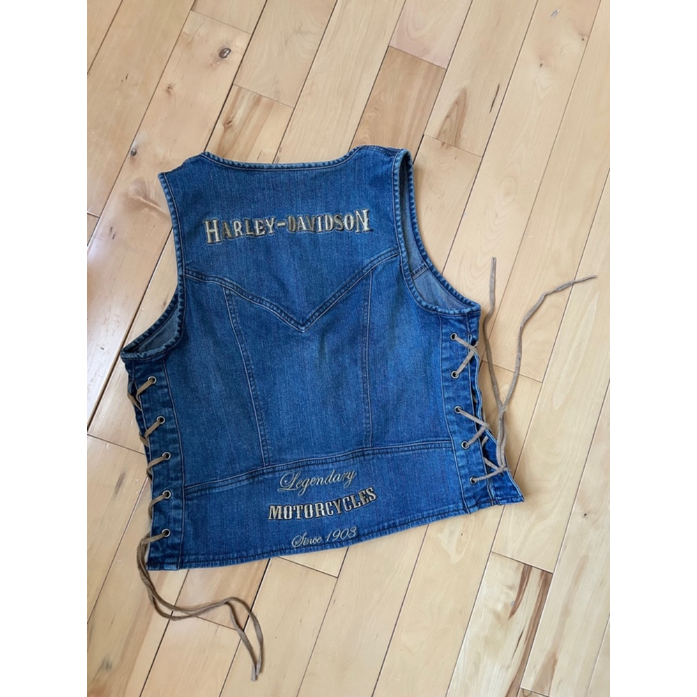 Vintage Women's Harley-Davidson Denim Vest XL - Blue